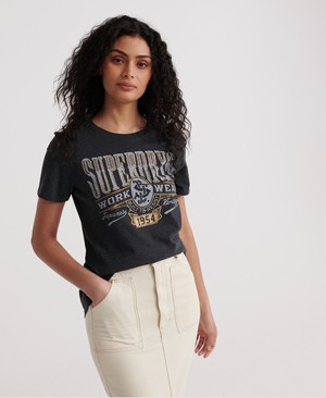 Superdry Workwear Metallic Női Pólók Fekete | BVSUN1362